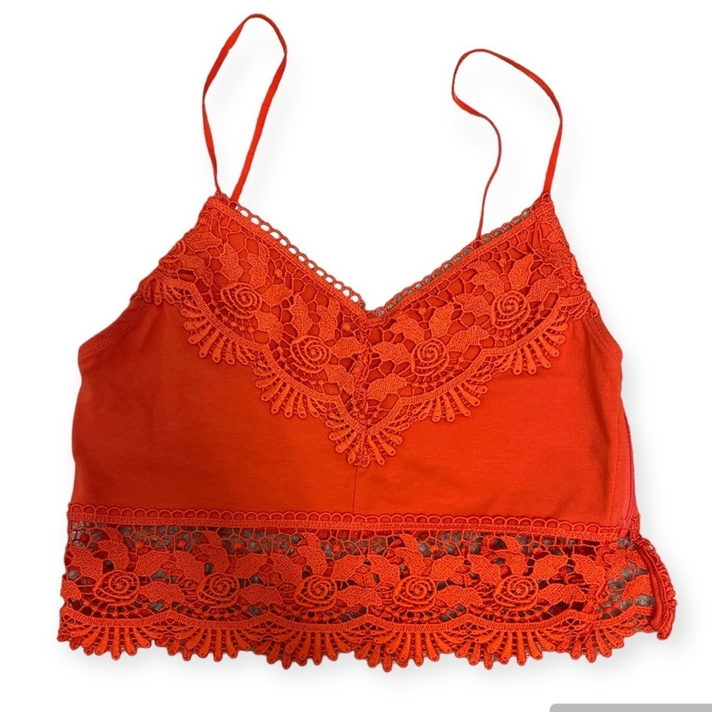 Topshop Women's Crochet Lace Trim Bralette Crop Top in Red Orange- XS